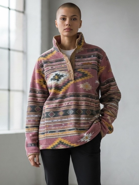 Simply Southern Tops - Simply Southern Aztec-Print Mock Neck Sweater -